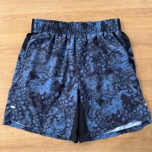 HOWITZER Mens Athletic Shorts Blue Camo Elastic Waist Drawstring Pockets Size M